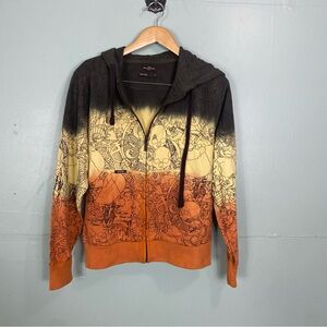 Marc Ecko Vtg Y2K Zip Up Hoodie Tie Dye Skull AOP Graphic Small